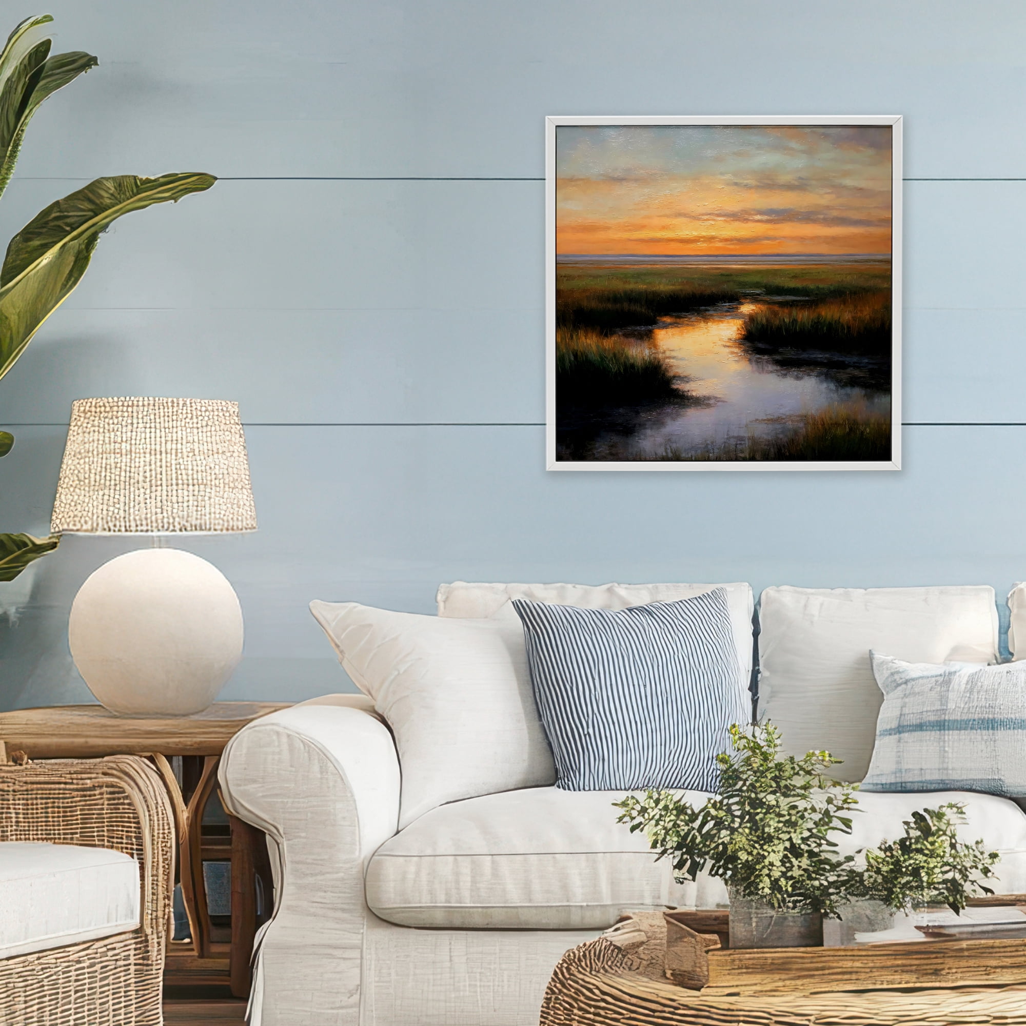 Stupell Industries Warm Marshland Sunset White Framed Giclee Art, design by Petal Prints Design