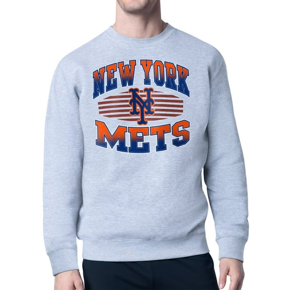 Men's Starter Heather Gray New York Mets Team Grit Graphic Fleece Pullover Sweatshirt