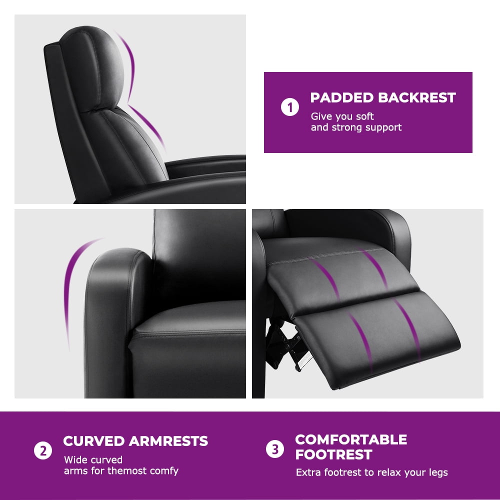 EDX Massage Recliner Chair, Small Recliner Sofa Chair with Padded Seat and Massage Backrest for Home Theater Living Room, Black