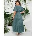 thumbnail image 5 of Plus Size Wedding Guest Maxi Dresses for Curvy Women, Summer Casual Floral Long Party Sundress with 3/4 Sleeve, 5 of 9