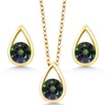 thumbnail image 2 of Gem Stone King 1.65 Ct Round Green Mystic Topaz 18K Yellow Gold Plated Silver Teardrop Pendant and Earrings Jewelry Set With Chain, 2 of 4