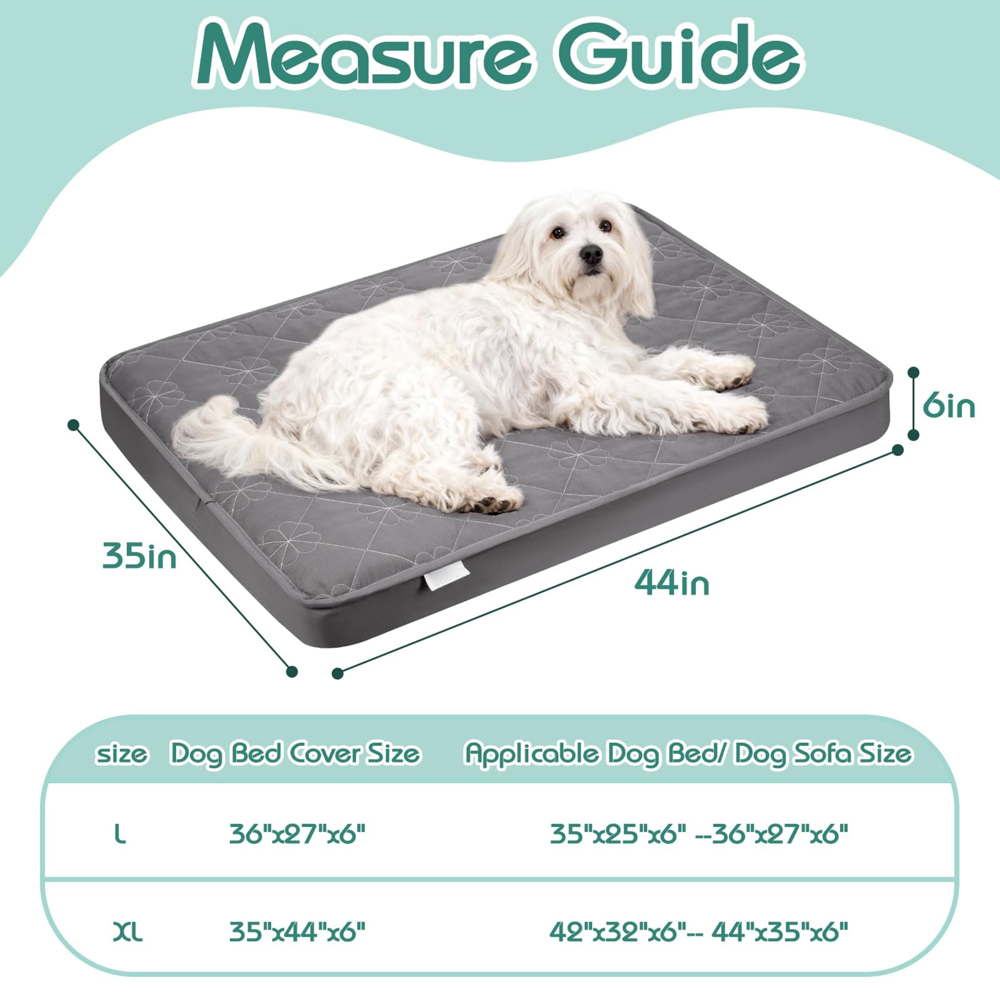 Waterproof dog bed cover replacement, washable fitted sheet with elastic band, ultra soft noiseless quilted pet bed liner for dogs cats, fits 35x44 inch beds, grey