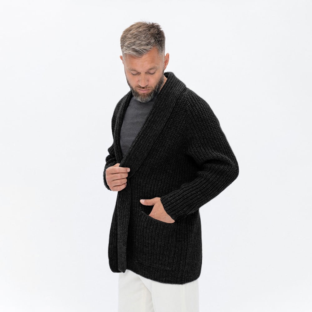 Fueri Mens Open Front Shawl Sweater Knit Cardigan with Pockets S-2XL ...