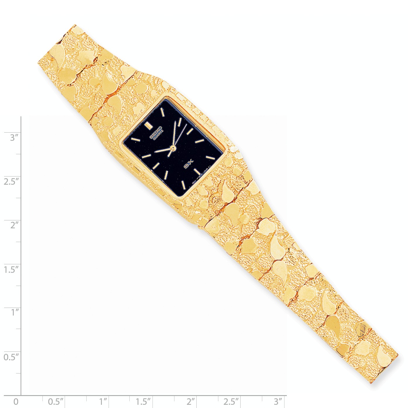 10k Black 27x47mm Dial Square Face Nugget Watch in 10k Yellow Gold