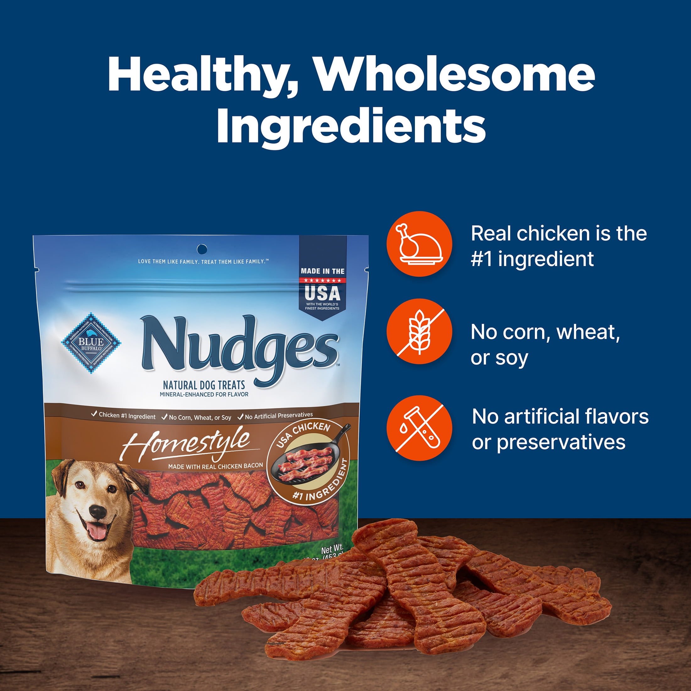 Blue Buffalo Nudges Homestyle Natural Dog Treats Made with Real Chicken, 16-oz. Bag