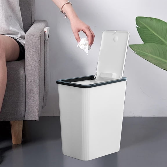 QuLuJing Bathroom Trash Can with Lid Garbage Can with Press Lid Plastic Wastebasket with Popup Lid for Toilet office Bedroom Living Room, Must Haves for Home