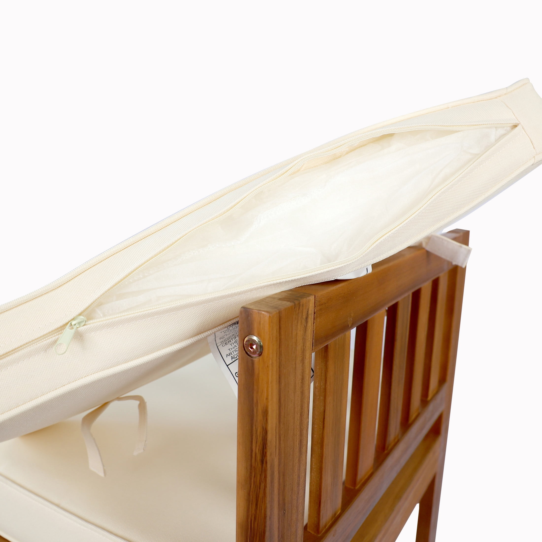 Kynora Modern Outdoor Patio Dining Chairs with Cushions, Acacia Wood, Beige + Teak, Set of 2