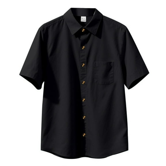 MIXUE Mens Casual Button Down Shirts Solid Color Lapel Short Sleeve Slim Fit Casual Sports Shirt Tops Holiday Wear,Black,L