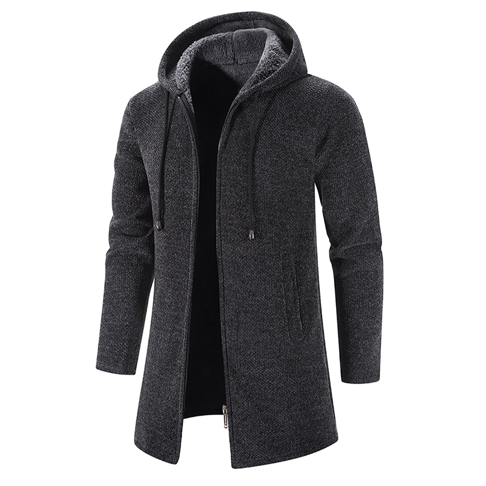 Odeerbi Trench Coats for Men Mid-length Hooded Jacket Windbreaker Solid Solor Casual Anoraks Gray