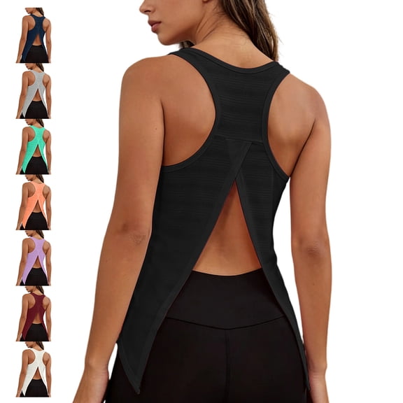 TGSLY Women's Cross Split Open Back Tank Tops Breathable V Neck Solid Color Sleeveless Racerback Athletic Vest Loose Fit Lightweight Side Slit Running Gym Shirts XL
