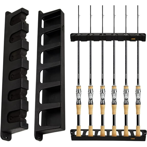 Wall Mount Fishing Rod Rack Holder Stand,Vertical Horizontal Storage Pole Hanger, 6 Rods Fishing Rod Rack Pole Racks Accessory to Garage Door Home Room