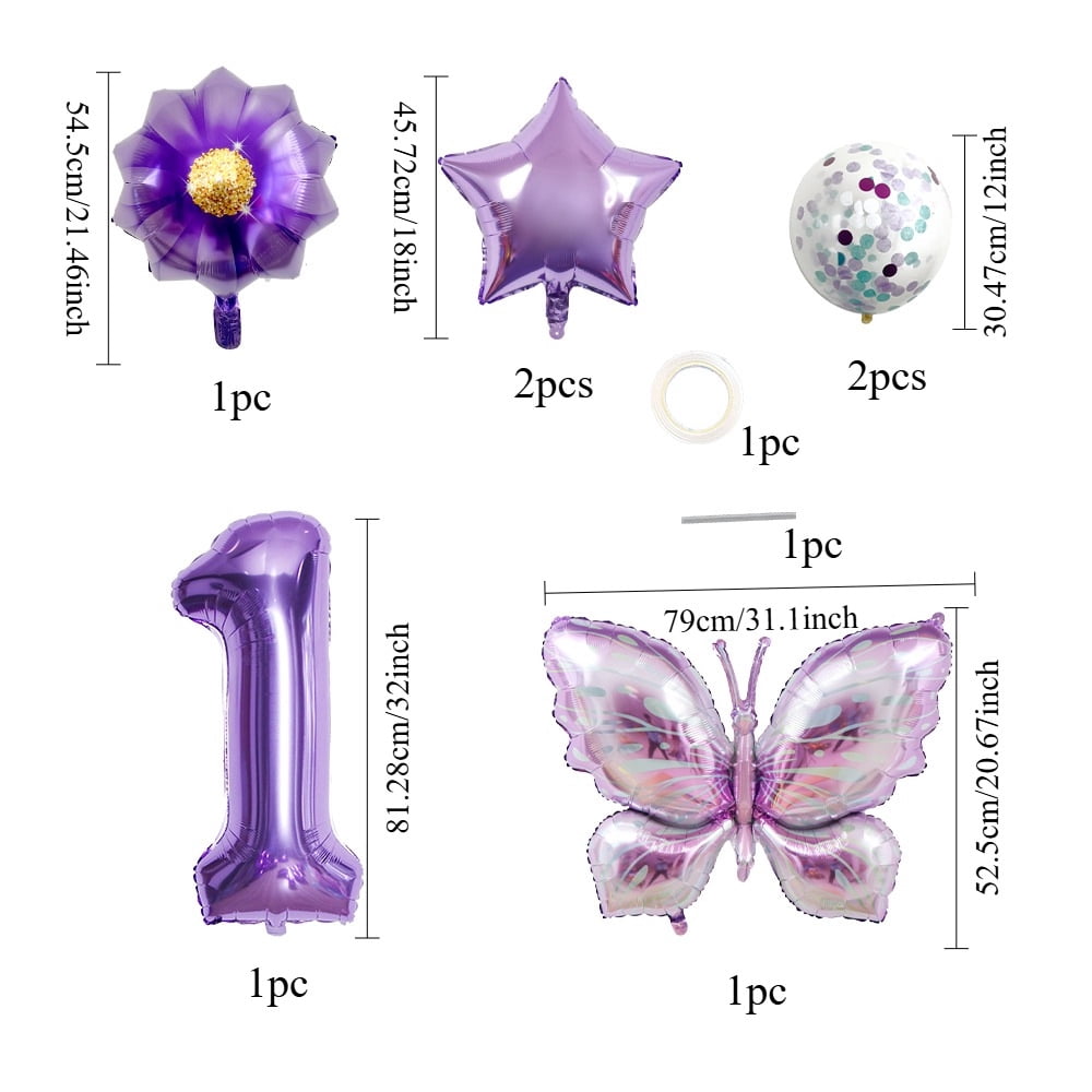 Purple butterfly flower 32-inch digital aluminum film balloon set for birthday party decoration