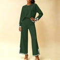 thumbnail image 4 of Two Piece Sets for Women Fall Outfits Lounge Set Casual Long Sleeve Round Neck Top Loose High Waist Wide Leg Pants 2 Piece Tracksuit, 4 of 5