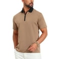 thumbnail image 4 of INSPIRE CHIC Men's Zipper Closure Colorblock Short Sleeve Basic Polo Shirt 2XL Khaki, 4 of 5