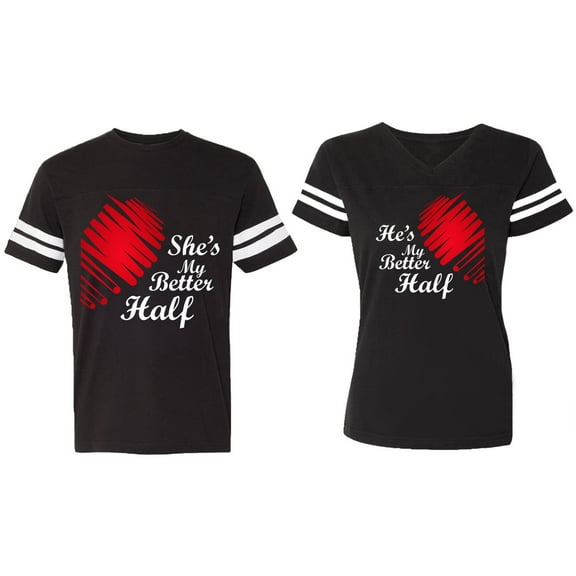 He she is My Better Half Matching Couple Cotton Jerseys (Men Black / Women Black) (Men S / Women S)