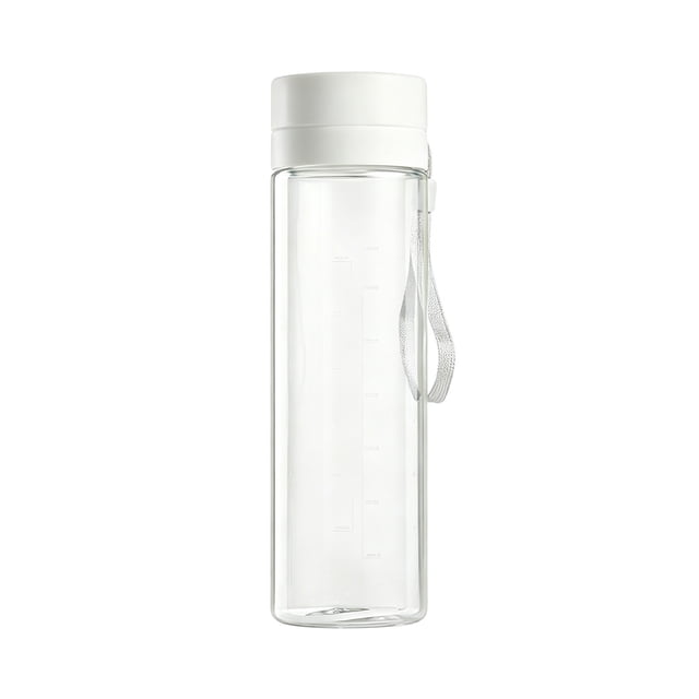 Botella de agua de plástico con colador, recipiente portátil a prueba de fugas para bebidas deportivas con asa, vaso de hidratación para exteriores de 600 ml con marcas de medición, botella infusora