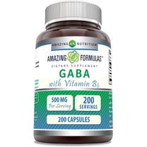 Amazing Formulas GABA with Vitamin B6 500 Mg Per Serving 200 Capsules Supplement | 200mg of Gaba & 5mg of Vitamin B6 | Non-GMO | Gluten Free