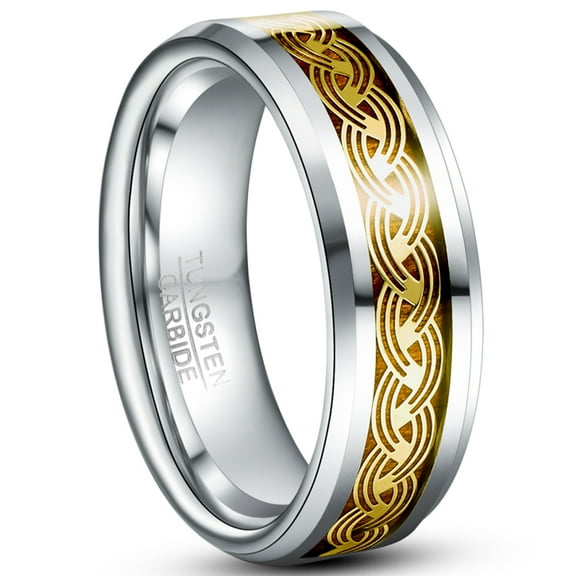 8mm Celtic Knot Tungsten Rings for Unisex Wood Inlay Eternity Wedding Band Size 7-12