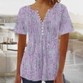 thumbnail image 2 of Womens Printed V-neck Button Up Short Seeved Top, 2 of 3
