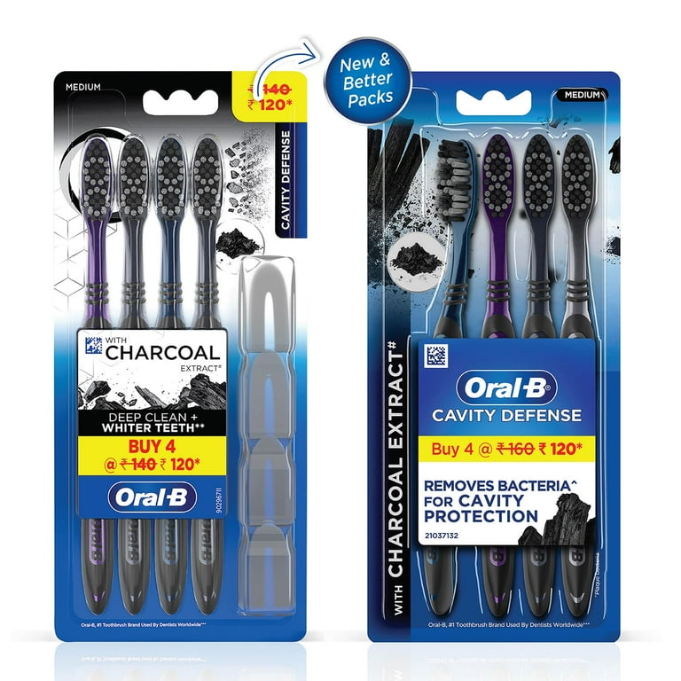 Oral-B, Cavity Defense 123 Black Toothbrush, 4 Pack Medium