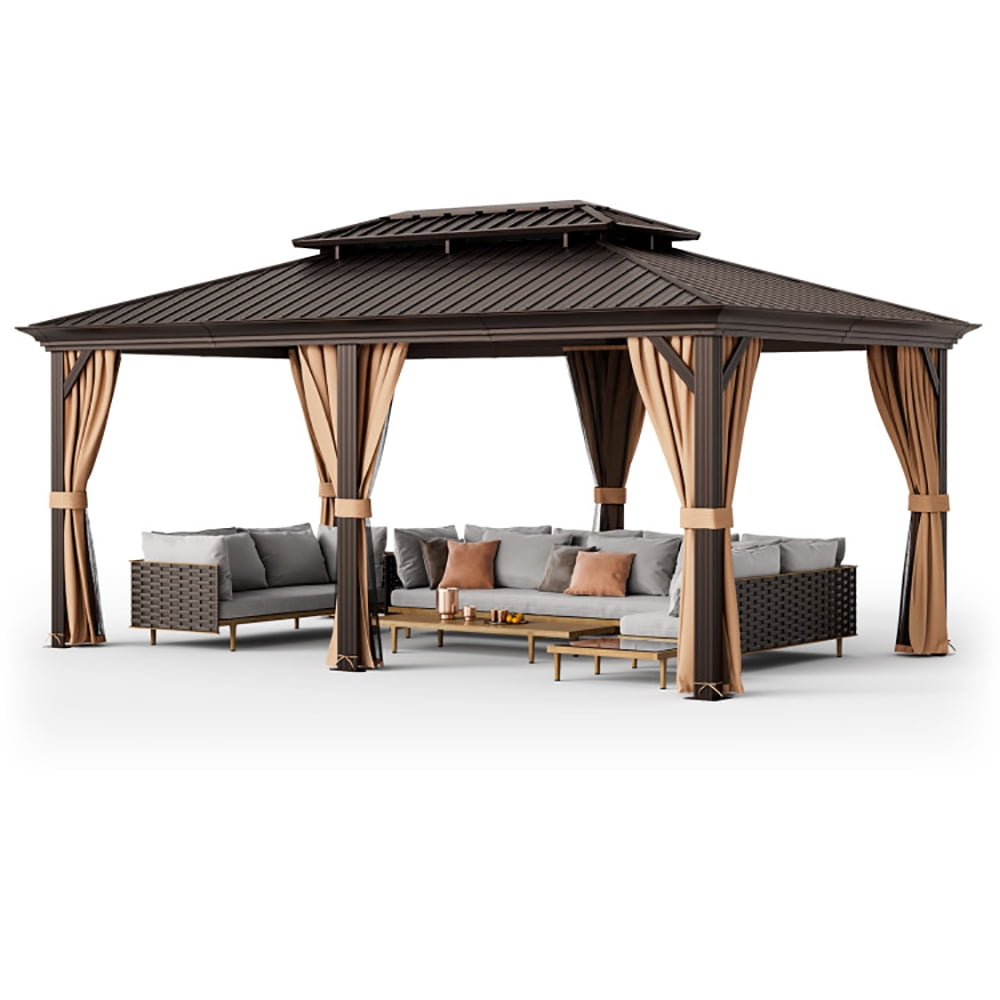 Aimee Lii 12' x 20' Double-Roof Hardtop Gazebo with Galvanized Steel Roof, Canopy Gazebo for Party BBQ Events, Coffee