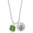 thumbnail image 1 of Delight Jewelry Goldtone Opaque Green Lucky Four Leaf Clover Silvertone Script Initial Disc - B - Charm Necklace, 20"+3", 1 of 4