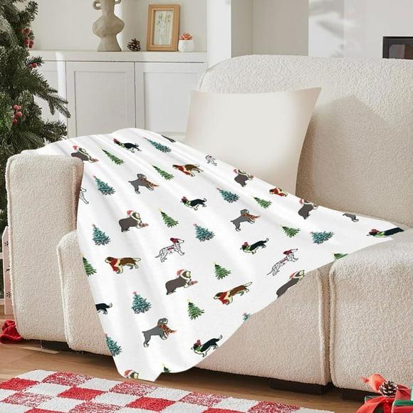Christmas Holiday Throw Blanket Flannel Plush Soft Lightweight Nap Blanket for Couch Bed Sofa, Festive Cozy Warm Decor Gift for Family Friends