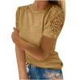 thumbnail image 5 of Puntoco Tops Blouses for women Clearance 2025,Women Ladies Solid Short Sleeve Round Neck Pullover Lace Tops Blouse Khaki XL(XL), 5 of 5