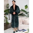 thumbnail image 2 of Lotus Linen  Shawl Plush Robe for Men - Long Soft Fleece Bathrobe, Green Black M/L, 2 of 7