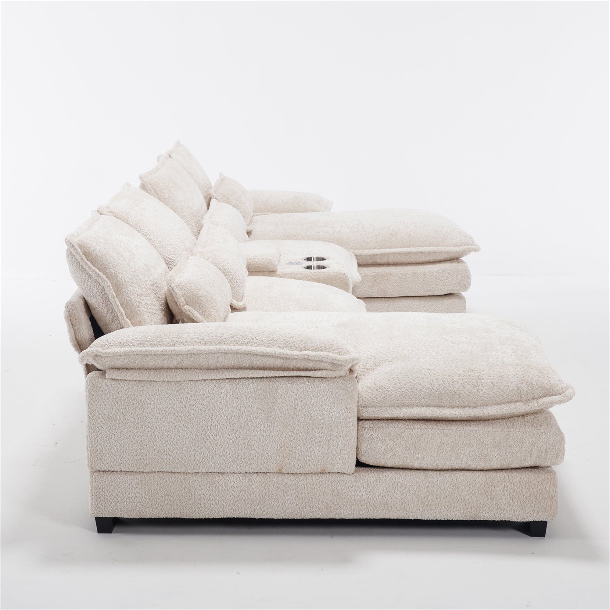 Aukfa 123" Oversized Sectional Sofa U-shaped Couch w/ Cupholder Console & USB Port for Living Room, Chenille, Beige