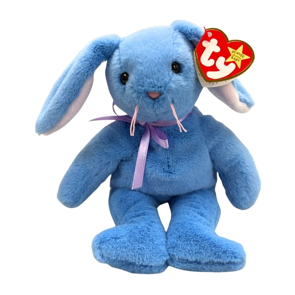 Ty Beanie Baby - MARSH the Blue Bunny Plush 30th Anniversary Stuffed Animal (BONUS 1 FUN CHOPS & 1 TY CARD)