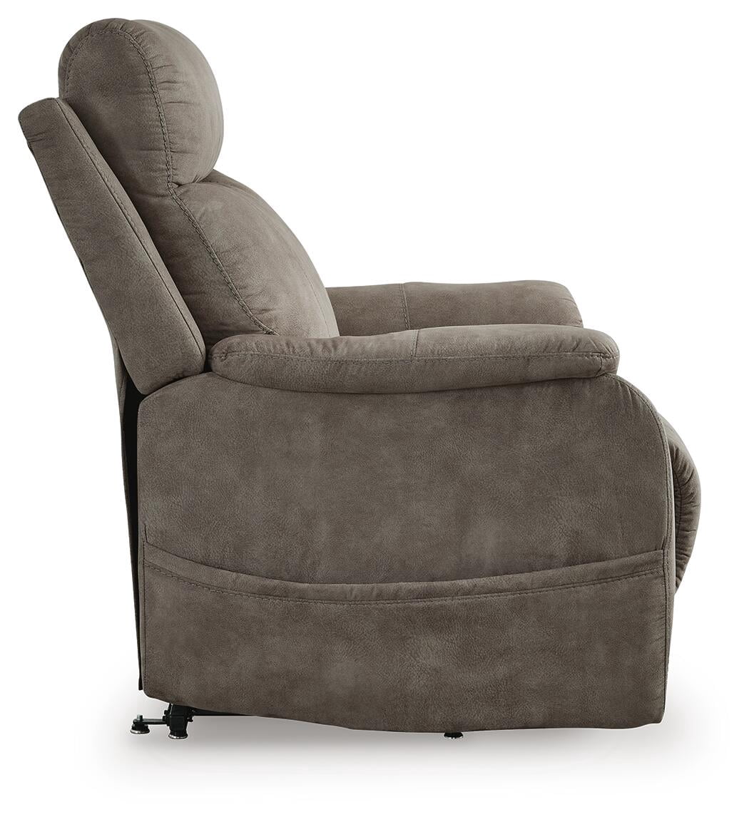 Signature Design by Ashley Crestmeade Power Lift Recliner Chair with Heat, Massage, USB Charging - Fossil Gray Faux Leather Electric Lift Chair