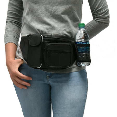 Garrison Grip CCW Concealed Carry 3 Compartment Durable Black Leather Waist Fanny Pack For Small (Best Ccw Pistol For A Small Woman)