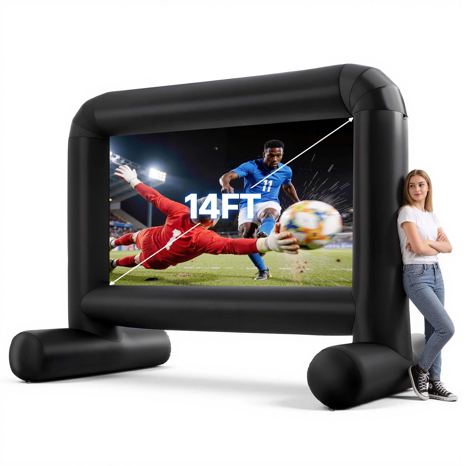 KFFKFF Inflatable Movie Screen, 14 ft Outdoor Projection Screen with Storage Bag, Dual-Sided Viewing, Quick Setup, Perfect for Backyard Movie Nights and Events