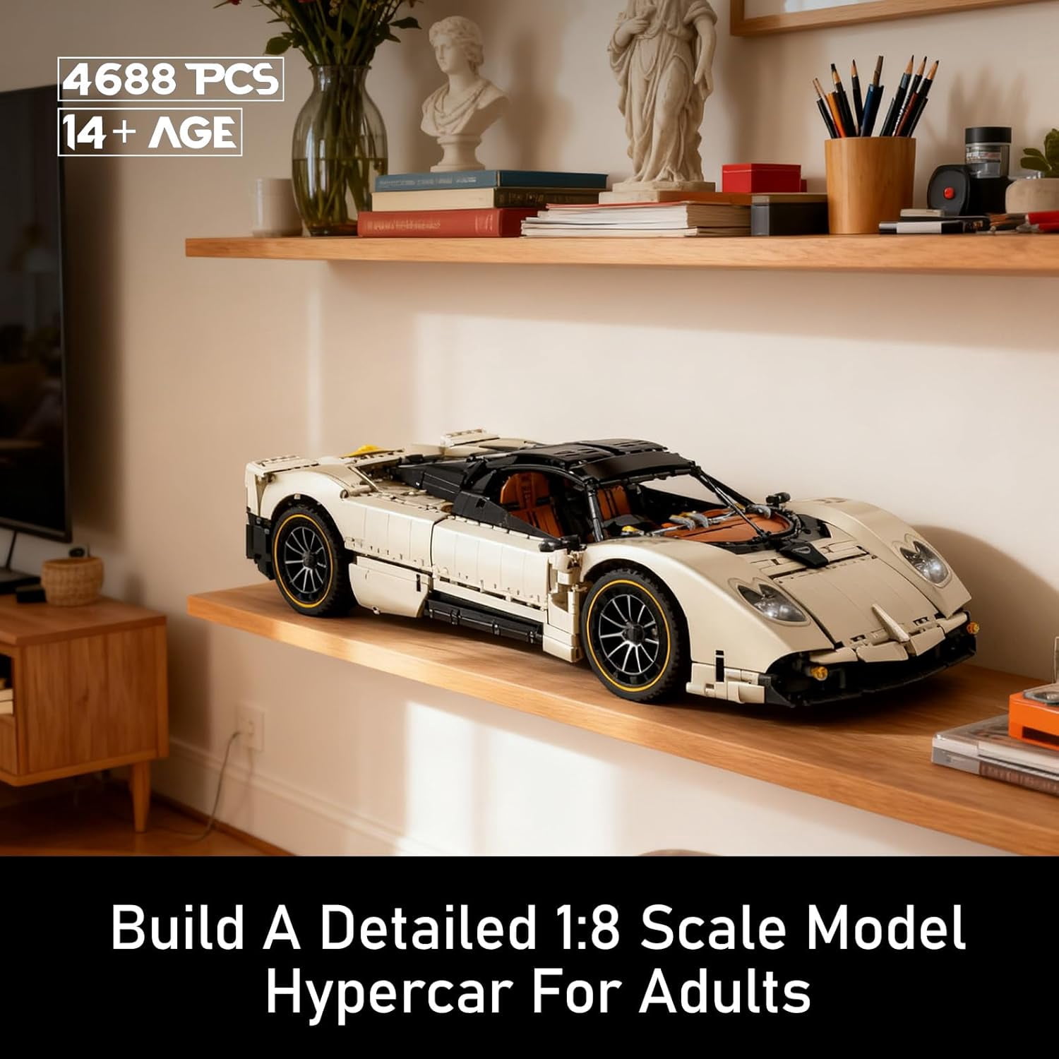 C10 Sports Car Building Set, 1:8 Scale Collectible Model Car Kits for Adults Racing Fans,with Realistic Features, LED Lights, Gift for Birthdays, Room Display (4688 PCS, A-JD118)