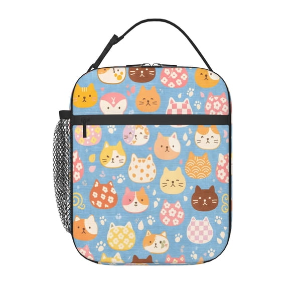 Cute Cat Face Cartoon Kitten Lunch Bag Reusable Thermal Lunch Tote with Handle for Women and Men