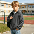 thumbnail image 2 of NEBWOAK Boys Casual Half Zip Pullover Hoodie, Waffle Knit Long Sleeve Sweatshirt with Arm Pocket,Dark Gray,Size 7-8T, 2 of 7