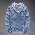 thumbnail image 4 of Denim Jacket Men Men Denim Jacket Ripped Detachable Casual Trend Hooded Mens Jean Jacket Blue XXXXL, 4 of 7