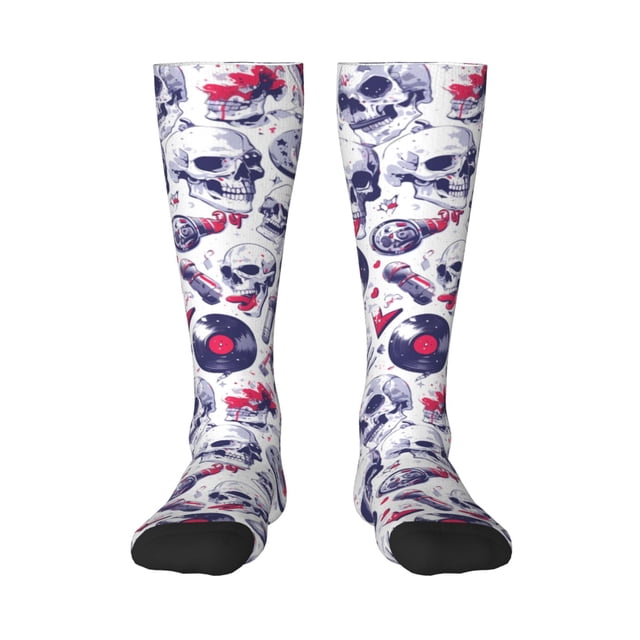 Balery music Skull record mike Calcetines novedosos Calcetines deportivos Calcetines hasta la rodilla Calcetines de algodón Calcetines originales y geniales