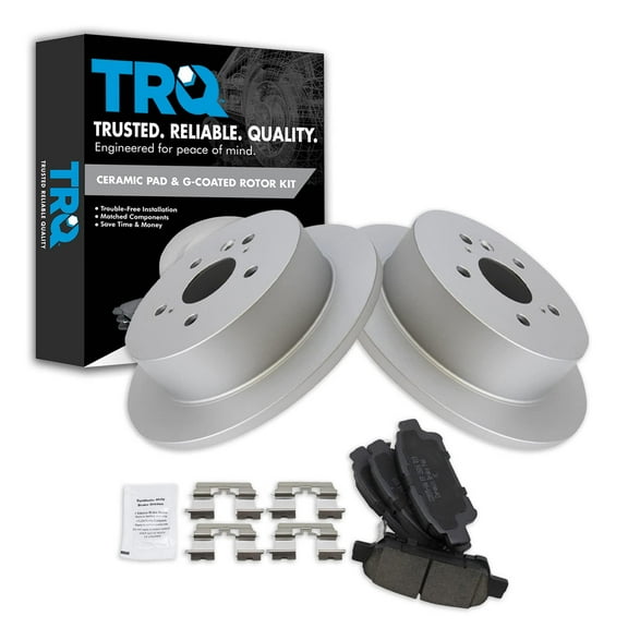 TRQ Rear Brake Pad & Rotor Kit Brake Pads Brake Rotor Ceramic Premium G-Coated Fits Select 2004-2010 Toyota Sienna