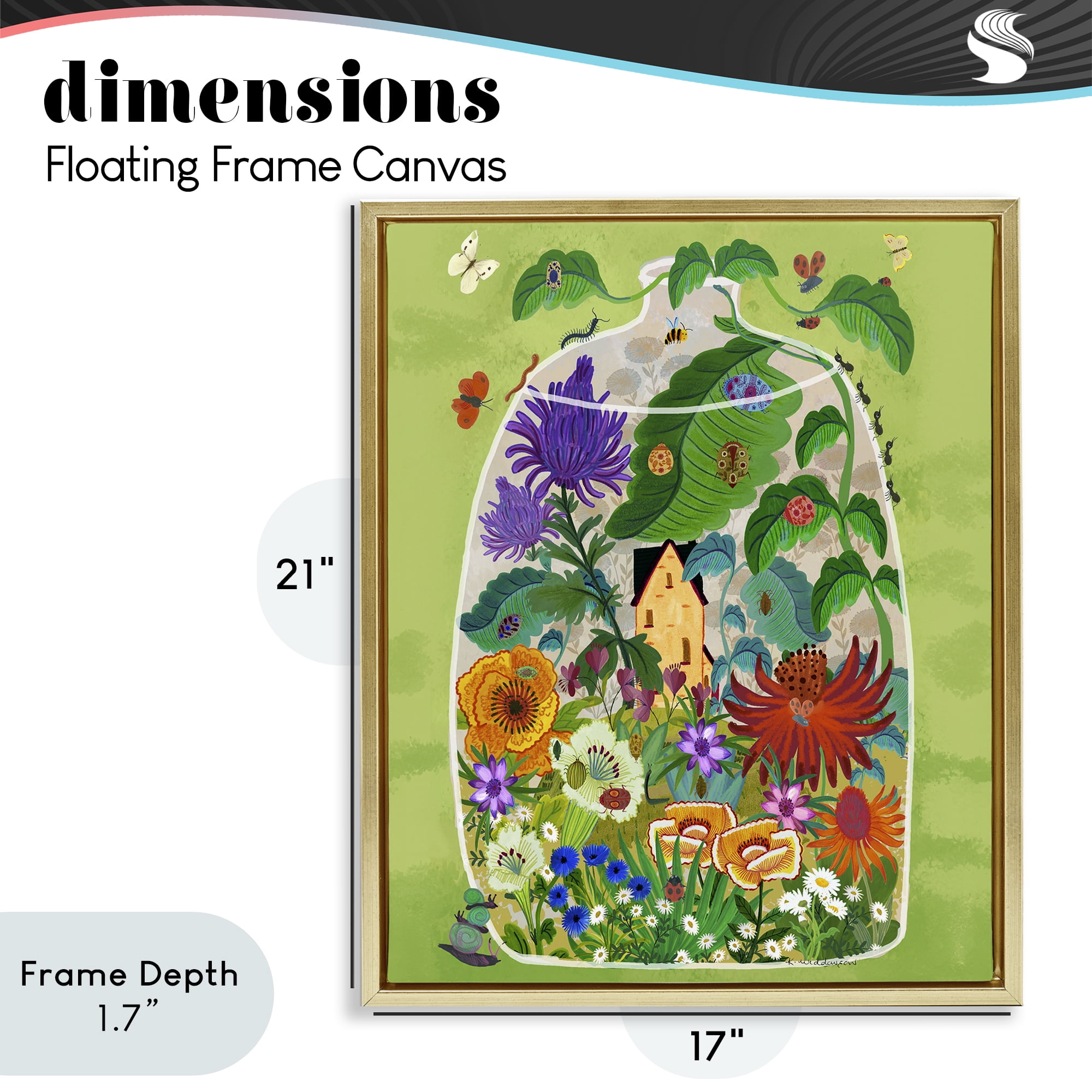 Stupell Industries Terrarium Bug Garden Gold Framed Floater Canvas Wall Art, design by Kay Widdowson