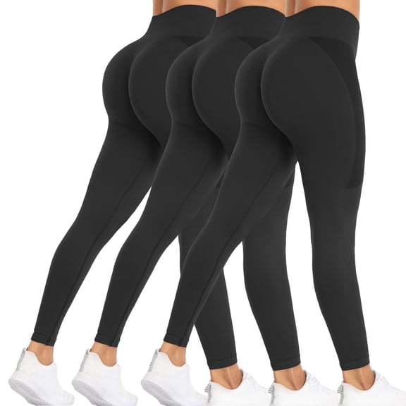 COOPLUS Womens Athletic Leggings Tummy Control High-waisted Seamless Running Pants for Gym Yoga Workout(Pack of 3)
