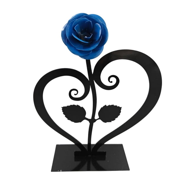 Rosa de metal con soporte en forma de corazón. Un regalo único para él o ella en San Valentín. Un recuerdo duradero. Decoración para el hogar. Perfecto para una sorpresa de aniversario.