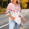 thumbnail image 5 of LEKWK Womens Dressy Tops Regular Fit Keyhole Neck 3/4 Sleeve Tops Regular Fit Elegant Flower Print Blouses & Button-Down Shirts Contrast Color Design Business Casual Outfits, 5 of 7