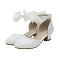 thumbnail image 3 of IUJSOY Girls Dress Shoes Closed Toe Chunky Heels Flower Ankle Strap Wedding Party Princess Shoes, 3 of 9