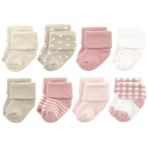 Hudson Baby Infant Girl Cotton Rich Newborn and Terry Socks, Mauve Taupe, 0-6 Months