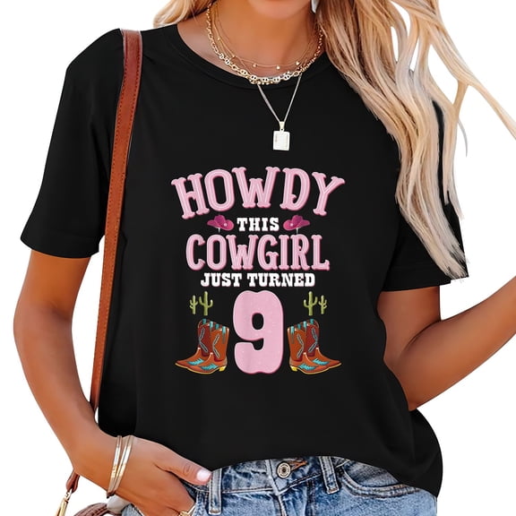 9Th Birthday Girls Cowgirl Howdy Western Themed Birthday T-Shirt