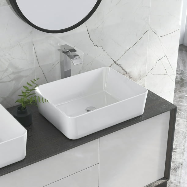 Deervalley Dv 1v031 White Ceramic Rectangular Vessel Bathroom Sink Porcelain Art Wash Basin Top Counter Walmart Com Walmart Com