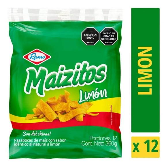 Maizitos Limón – 12 Pack (30g Each / Total 360g – 12.7 oz) – Crunchy Corn Snacks with Lime Flavor