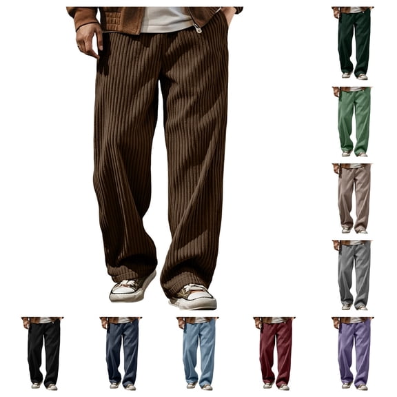 SAWOBUUN Men's Wide Leg Corduroy Pants Elastic Waist Loose Fit Trousers Soft Straight Leg Casual Slacks for Fall Winter